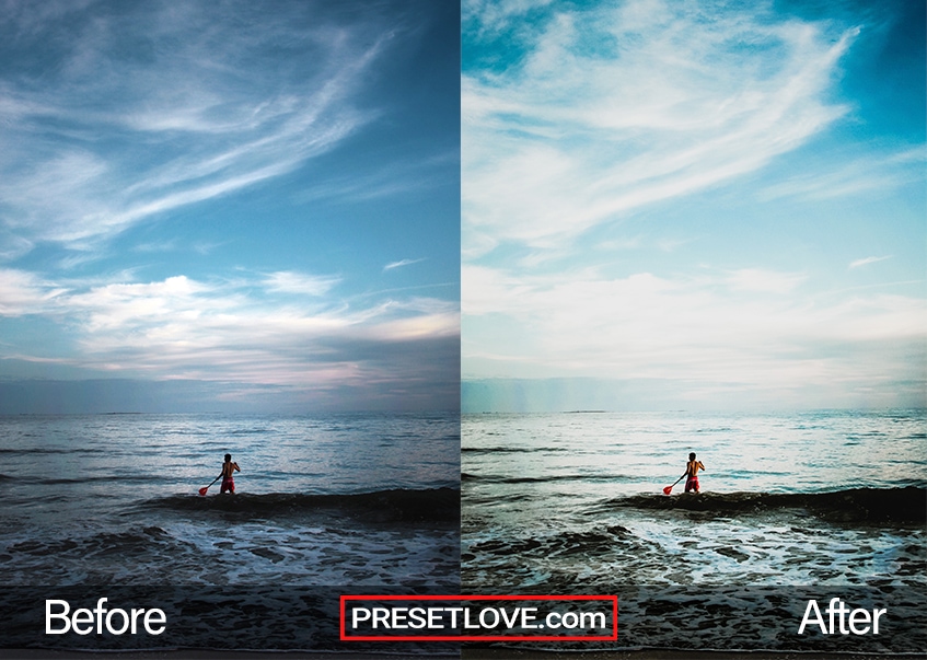 A man by the shore under a brightened sky