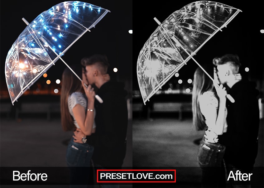 A couple kissing under a transparent umbrella