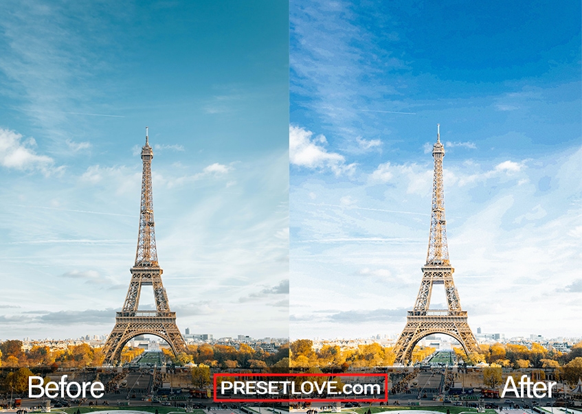 A photo of the Eiffel Tower brightened with a preset