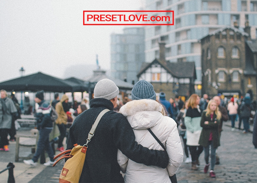 A photo of a couple in ektachrome film style