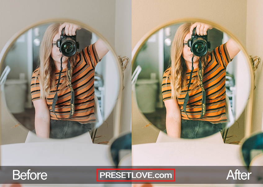 A woman taking a mirror selfie using a DSLR