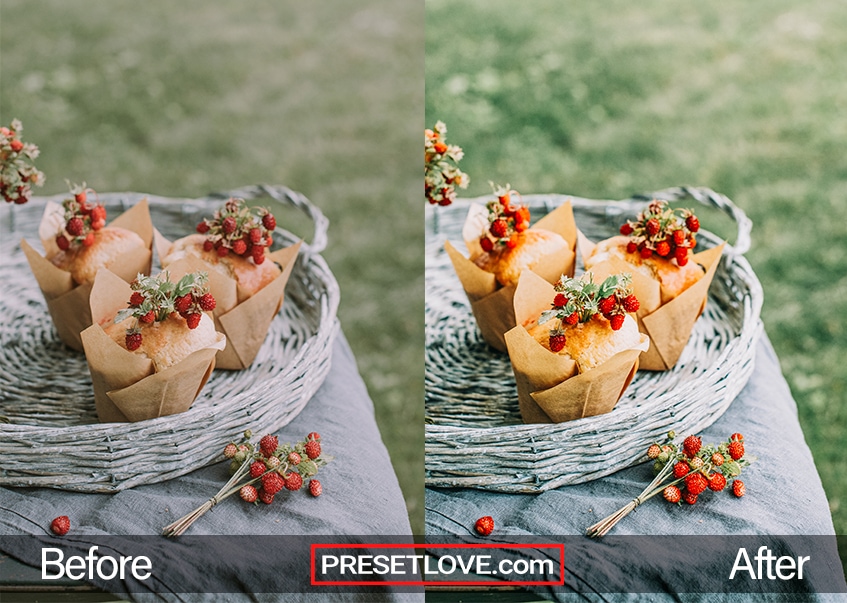 A warm and vibrant outdoor photo of pastries in a gray basket