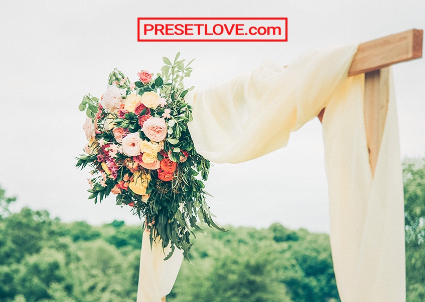A brightened elegant photo of a wedding bouquet