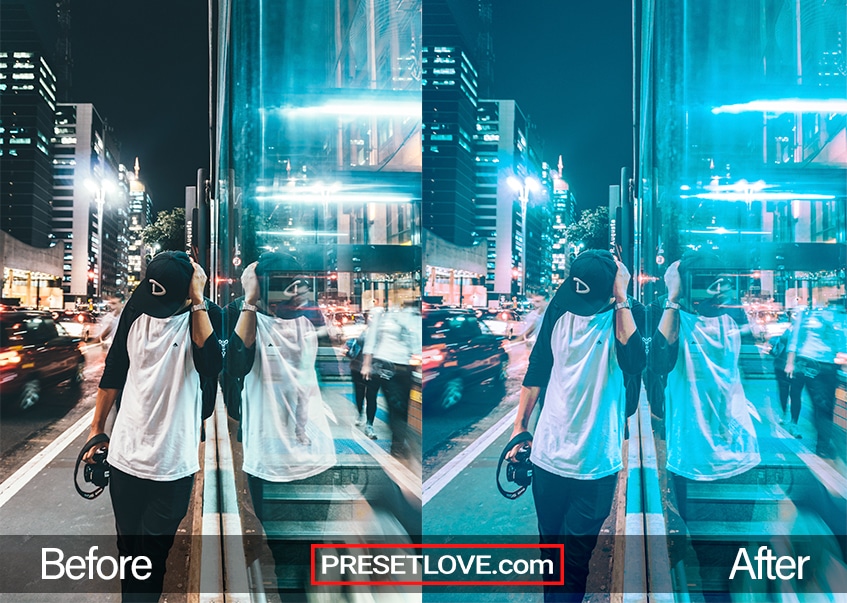 An urban portrait photo of a man that uses a free Street blue preset by PresetLove.