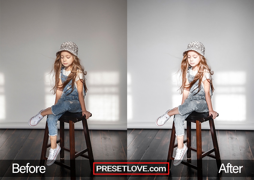 A long-haired girl sitting on a stool