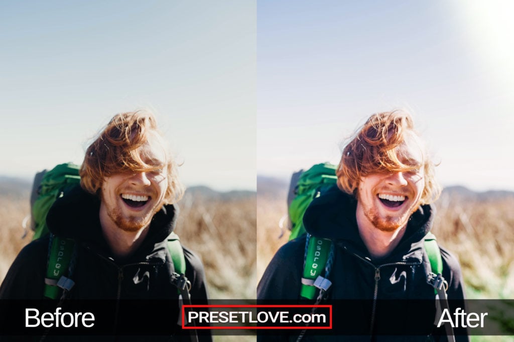 A vibrant and expressive outdoor portrait of a man laughing while hiking