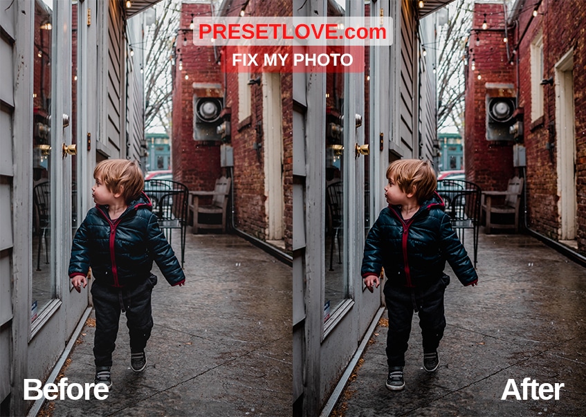 A clear and vivid photo of a toddler walking along an urban street