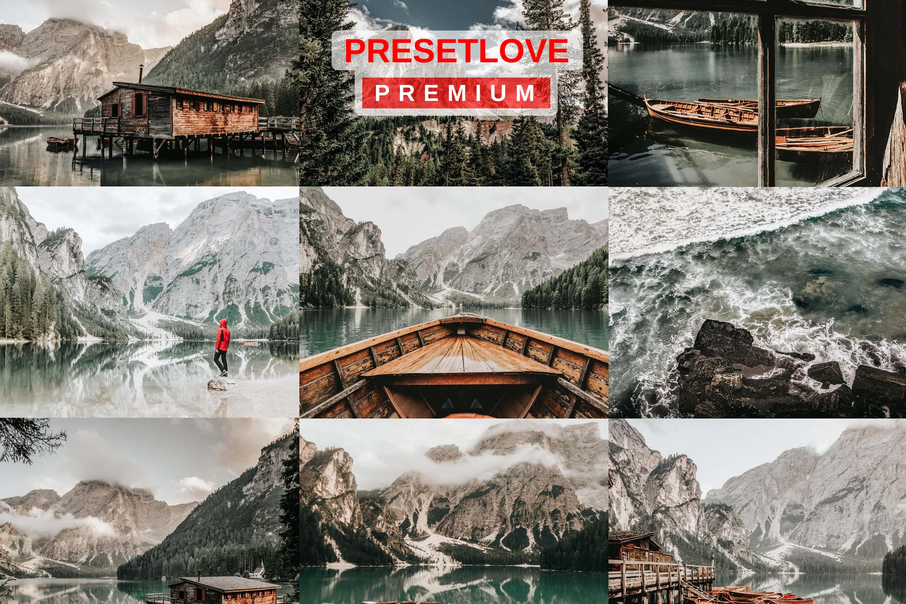 A photo collage of PresetLove's Arctic Silver bright landscape Lightroom preset