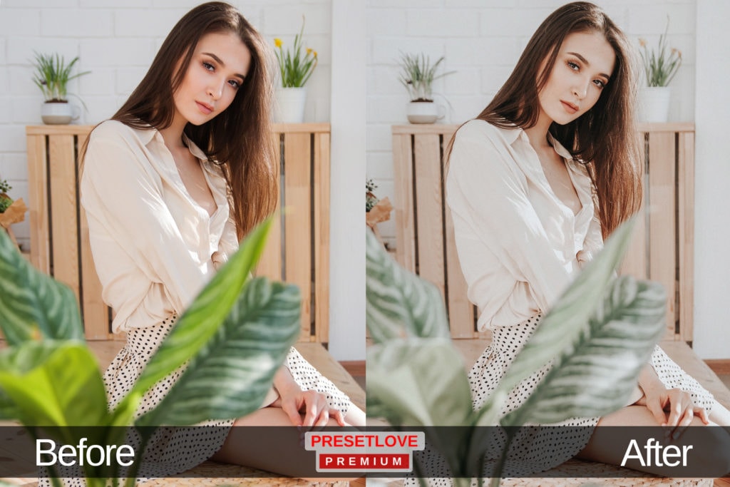 Before and after comparison of a premium Indoor Fall preset from PresetLove.