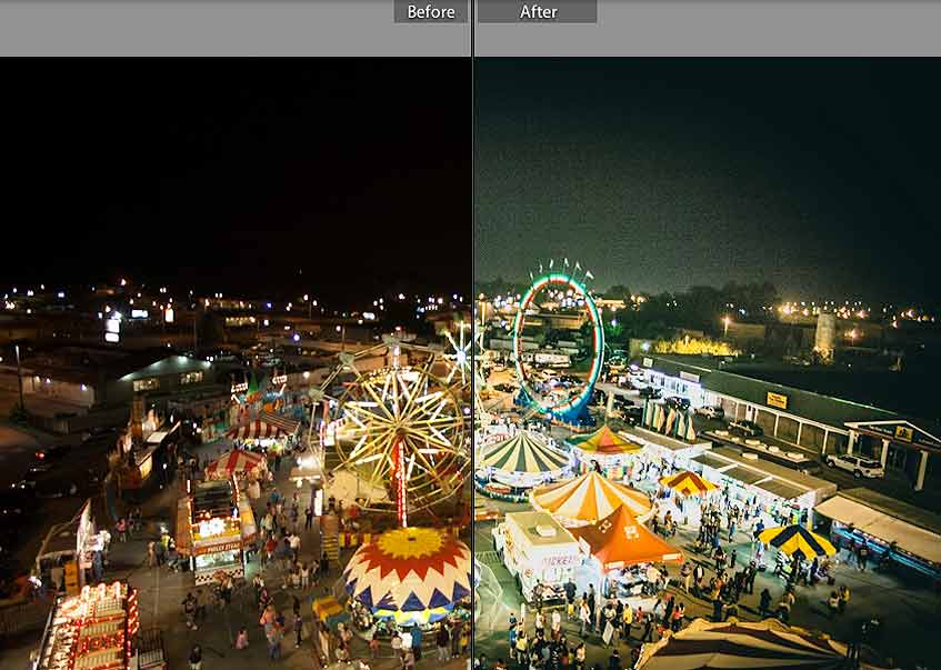 Colorful nighttime Lightroom preset used on a photo of a carnival