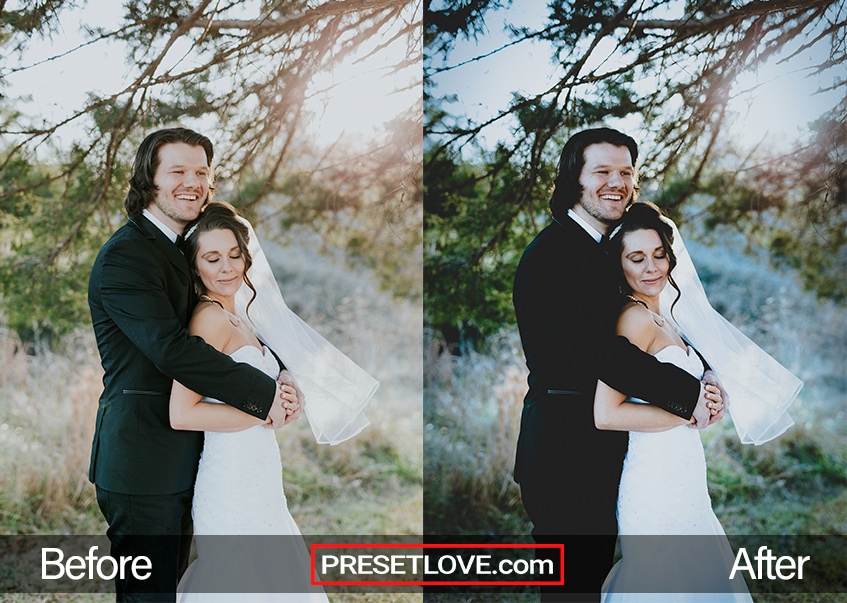 A cool and dramatic wedding portrait of a couple