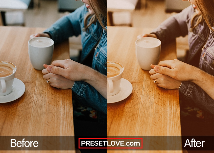 Before and after photo of Viva 665 preset by PresetLove, showcasing a vibrant look with increased clarity and color saturation.