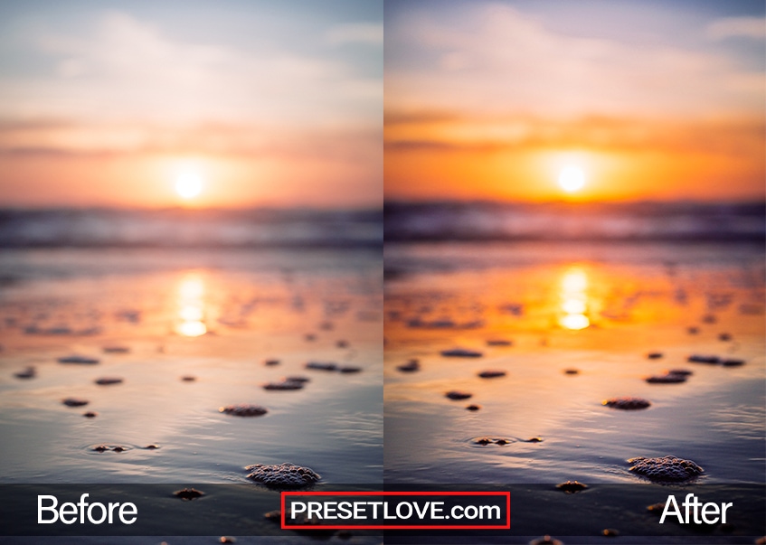 warm vibrant before and after sunset photo using presetlove free sunset lightroom preset.