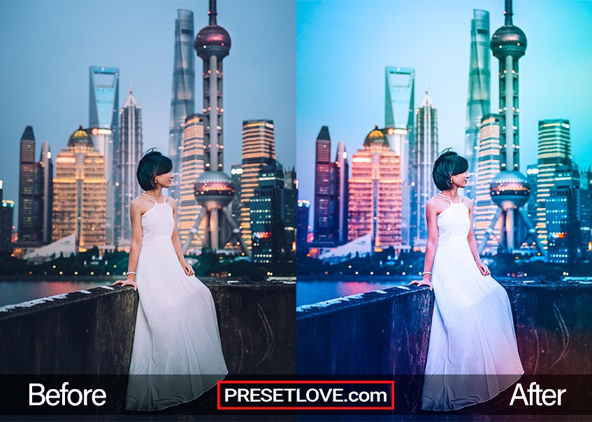 Transform your night photos with PresetLove's 'Night Leaks' preset - an edgy, urban edit that adds a pop of color and a hint of grit, creating a stunning and captivating before and after comparison that showcases the beauty of the night.