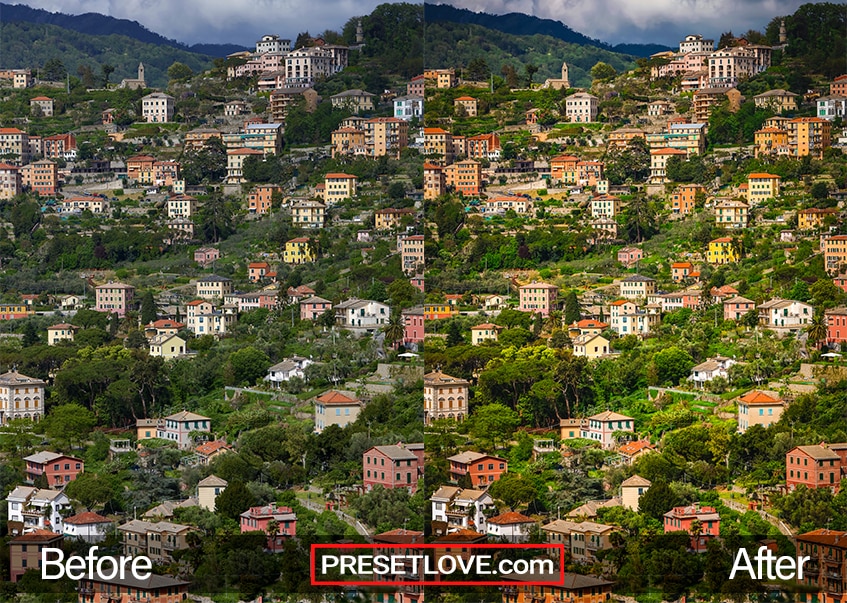 A colorful cityscape of a rural scene